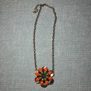 Floral Gold and Orange Necklace